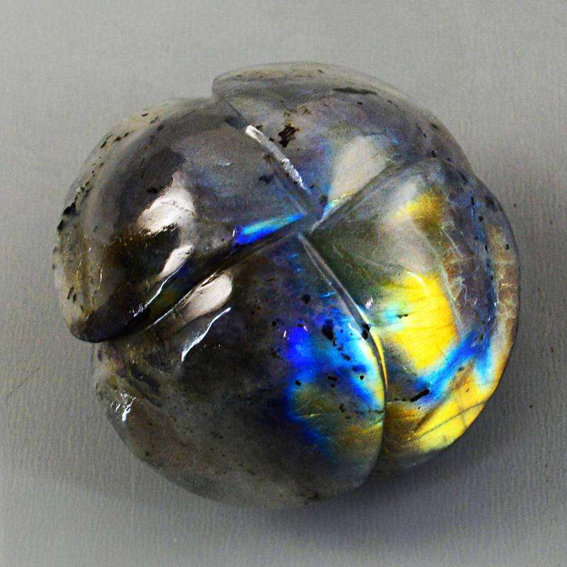 gemsmore:Beautifully Hand Carved Golden & Blue Flash Labradorite Rose