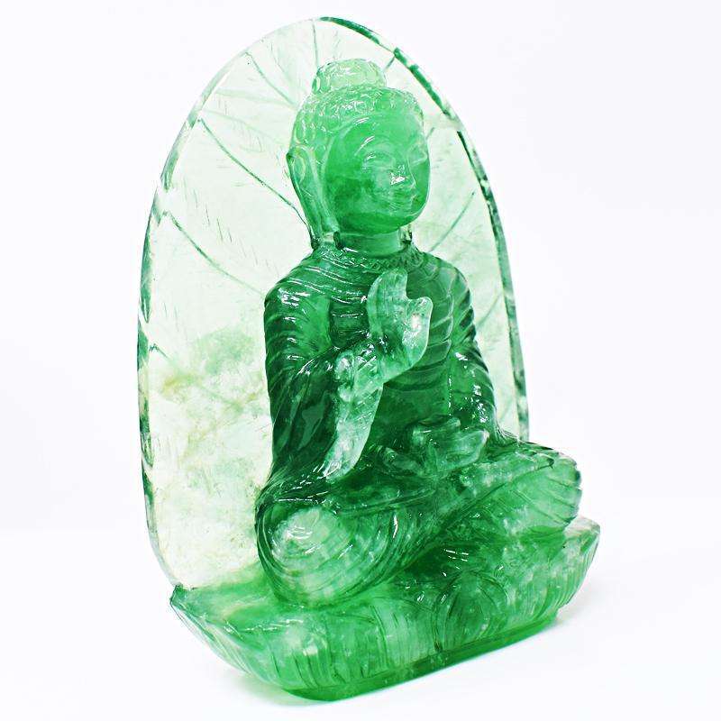 gemsmore:Beautifully Hand Carved Green Fluorite Lord Buddha