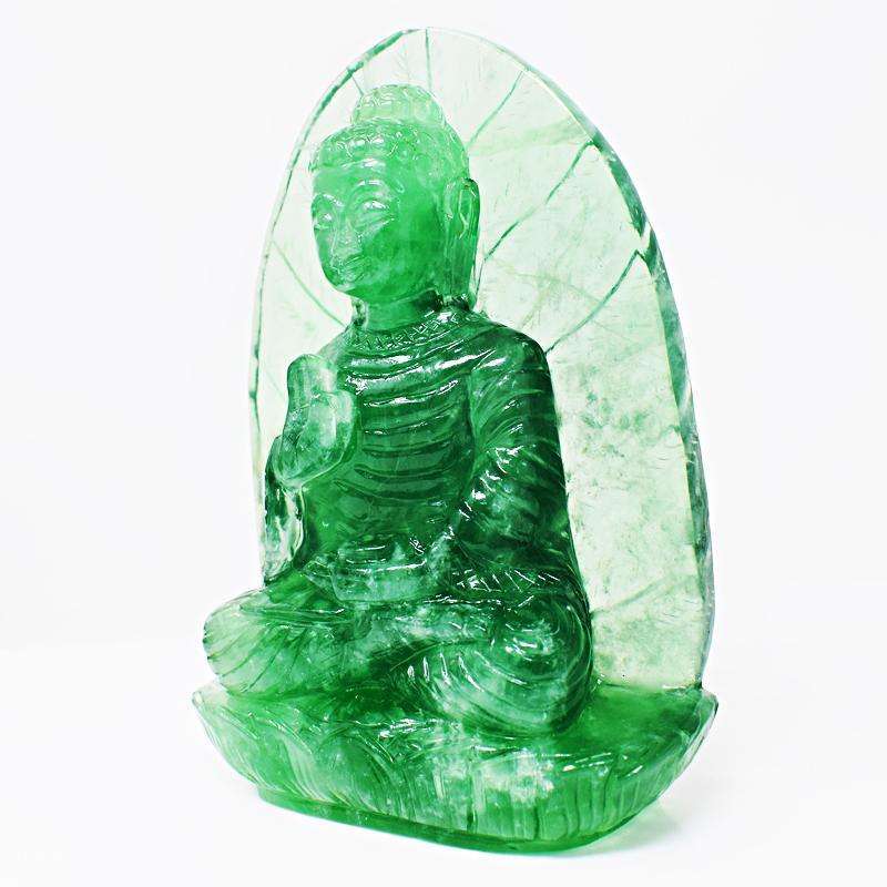 gemsmore:Beautifully Hand Carved Green Fluorite Lord Buddha