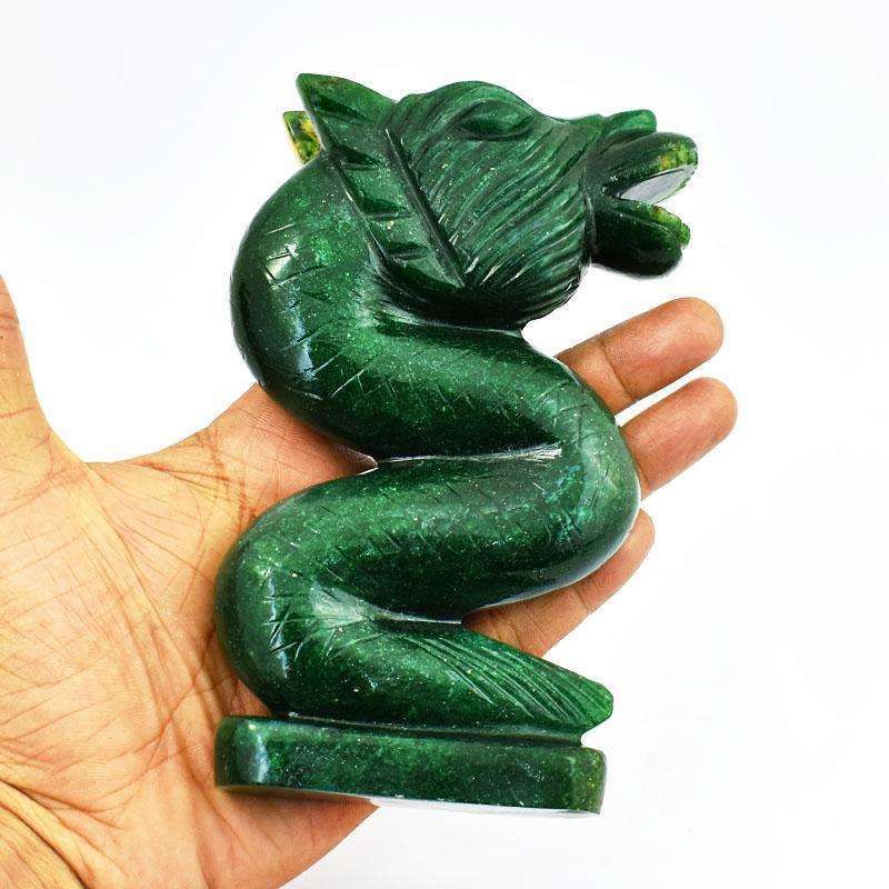 gemsmore:Beautifully Hand Carved Green Jade Dragon