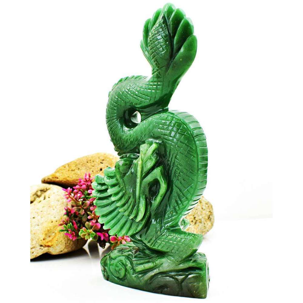 gemsmore:Beautifully Hand Carved Green Jade Dragon