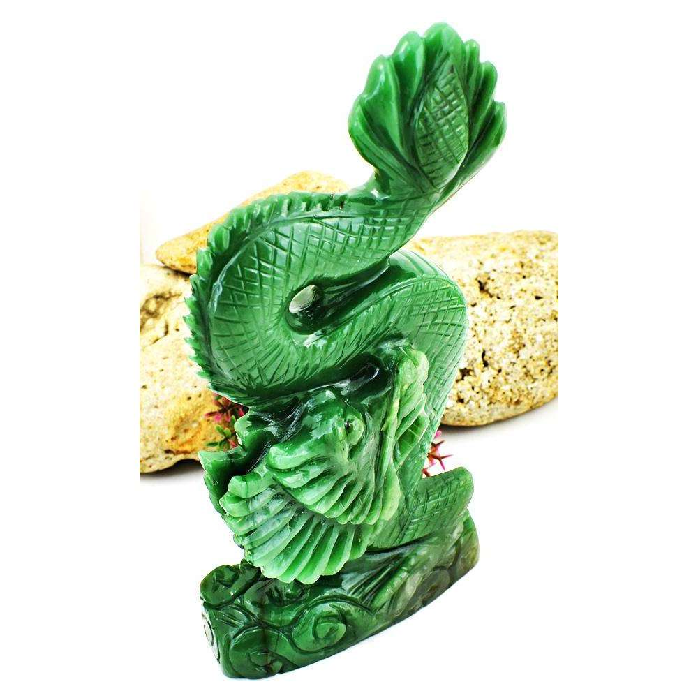 gemsmore:Beautifully Hand Carved Green Jade Dragon