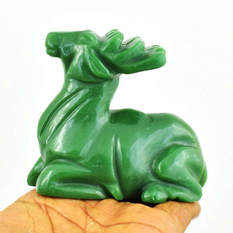 gemsmore:Beautifully Hand Carved Green Jade Reindeer