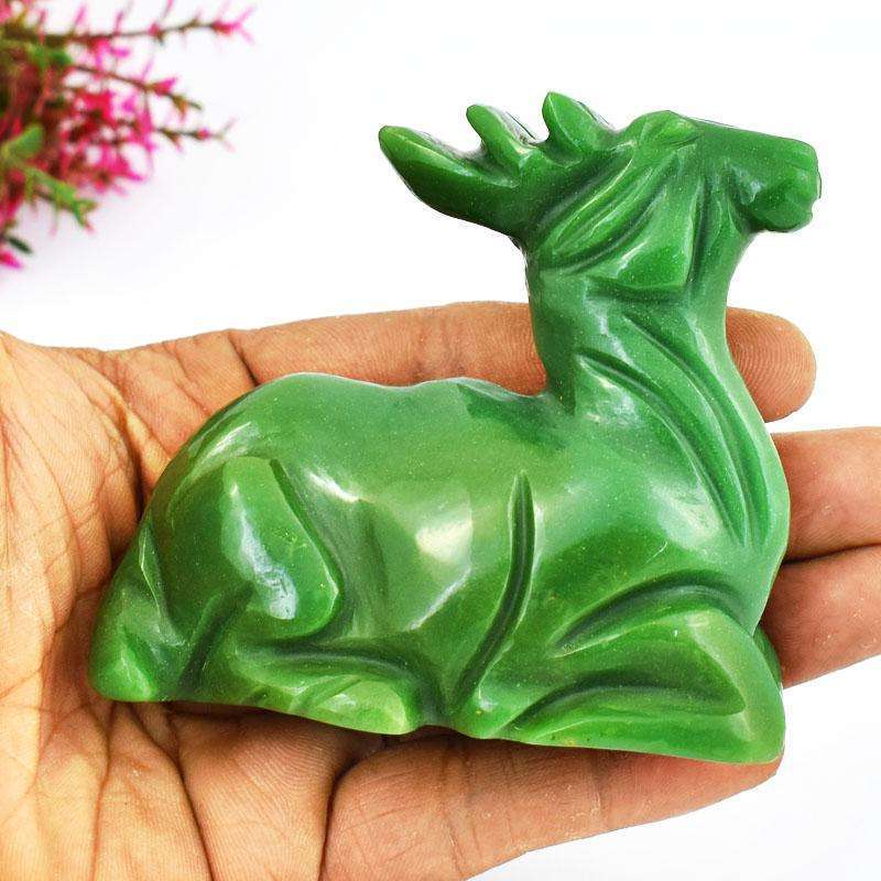 gemsmore:Beautifully Hand Carved Green Jade Reindeer