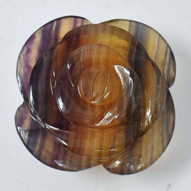 gemsmore:Beautifully Hand Carved Multicolor Fluorite Rose