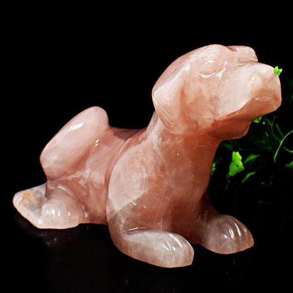 gemsmore:Beautifully Hand Carved Pink Rose Quartz Dog