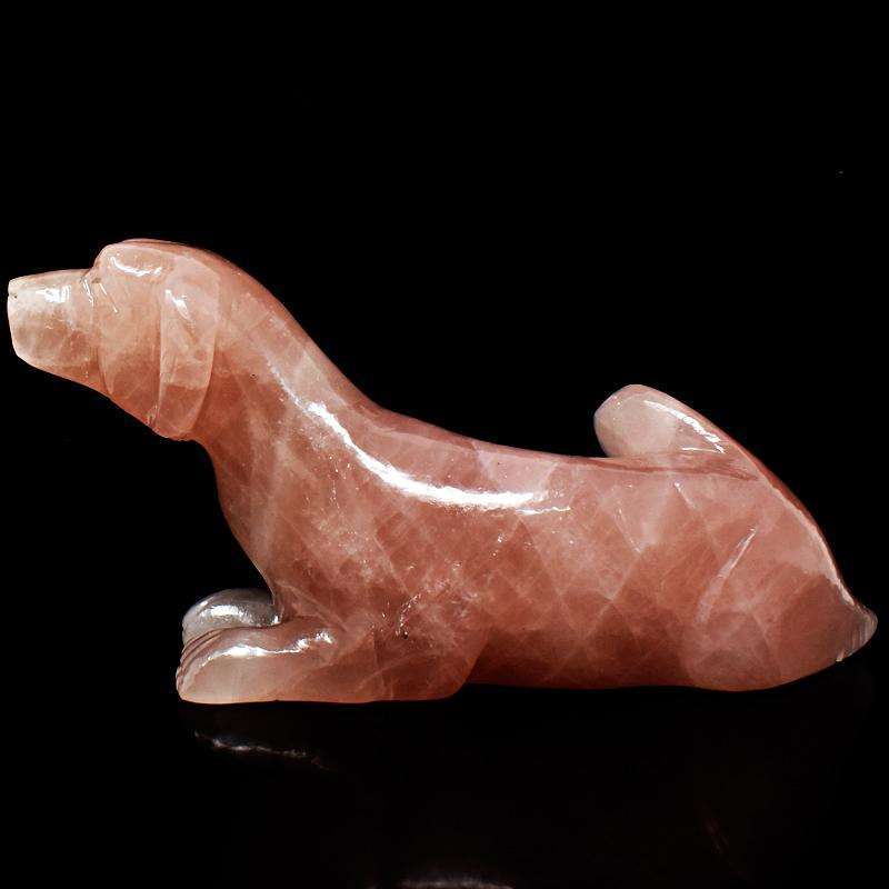 gemsmore:Beautifully Hand Carved Pink Rose Quartz Dog