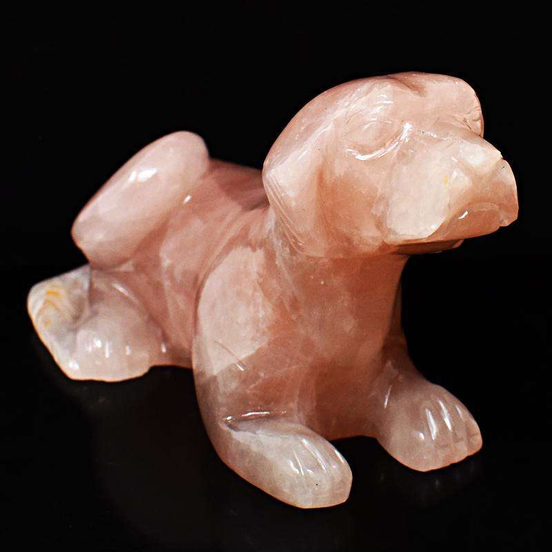 gemsmore:Beautifully Hand Carved Pink Rose Quartz Dog