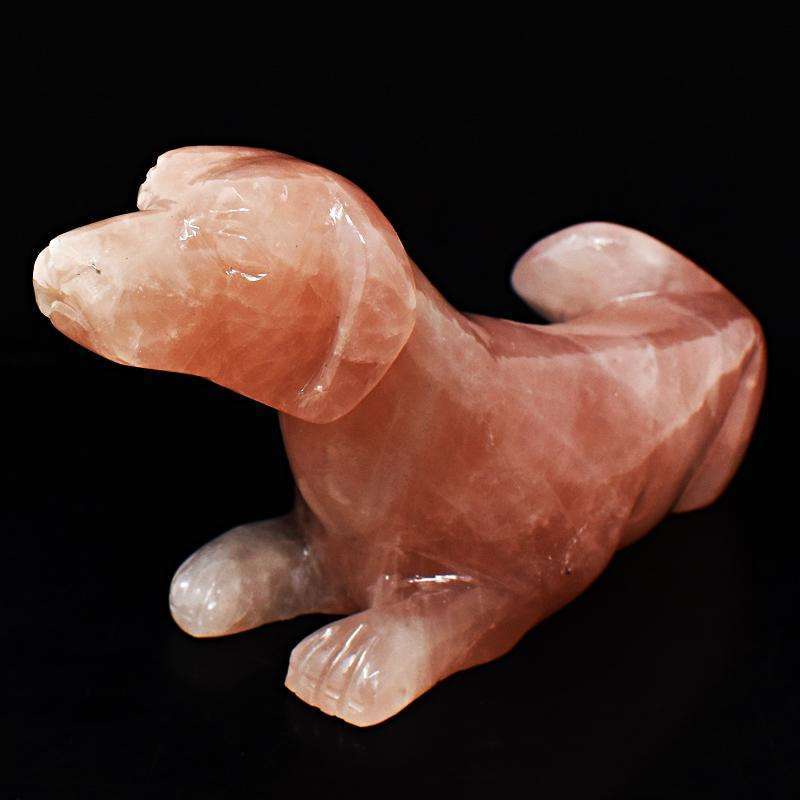 gemsmore:Beautifully Hand Carved Pink Rose Quartz Dog