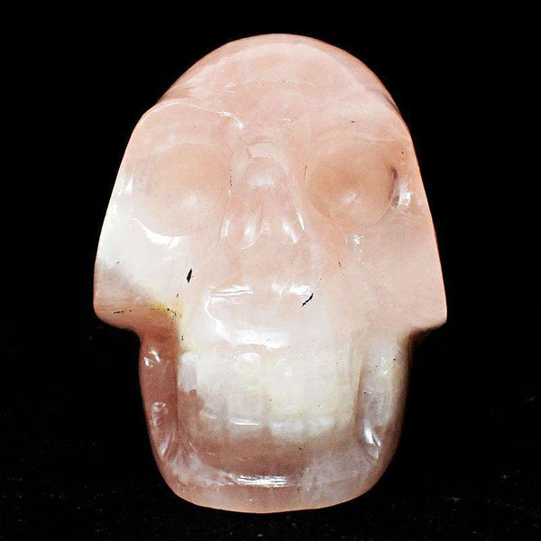 gemsmore:Beautifully Hand Carved Pink Rose Quartz Skull