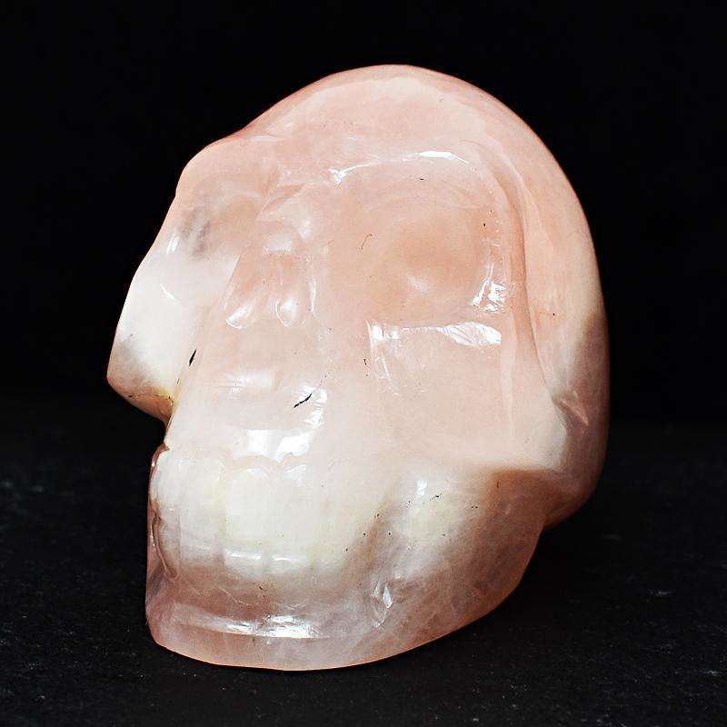 gemsmore:Beautifully Hand Carved Pink Rose Quartz Skull