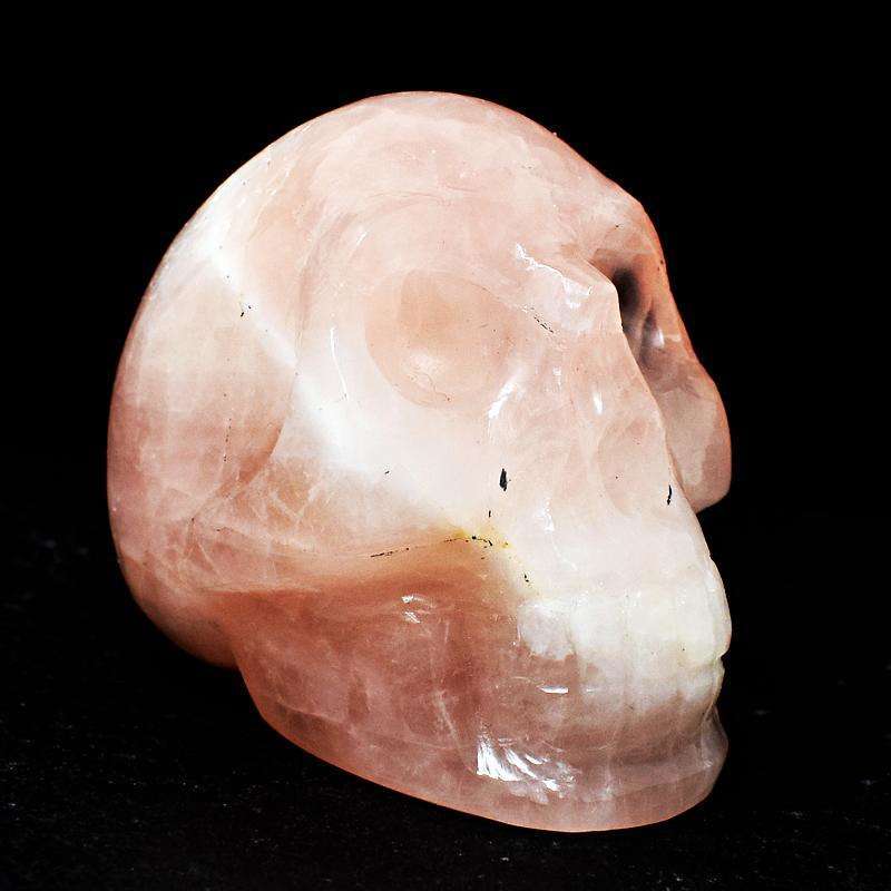 gemsmore:Beautifully Hand Carved Pink Rose Quartz Skull