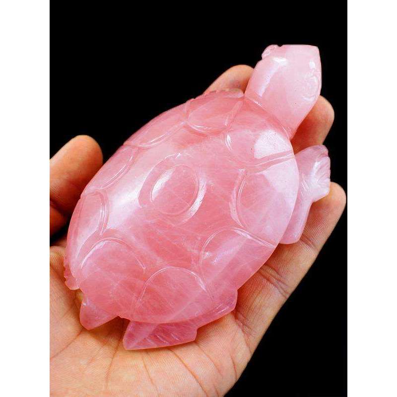 gemsmore:Beautifully Hand Carved Pink Rose Quartz Turtle