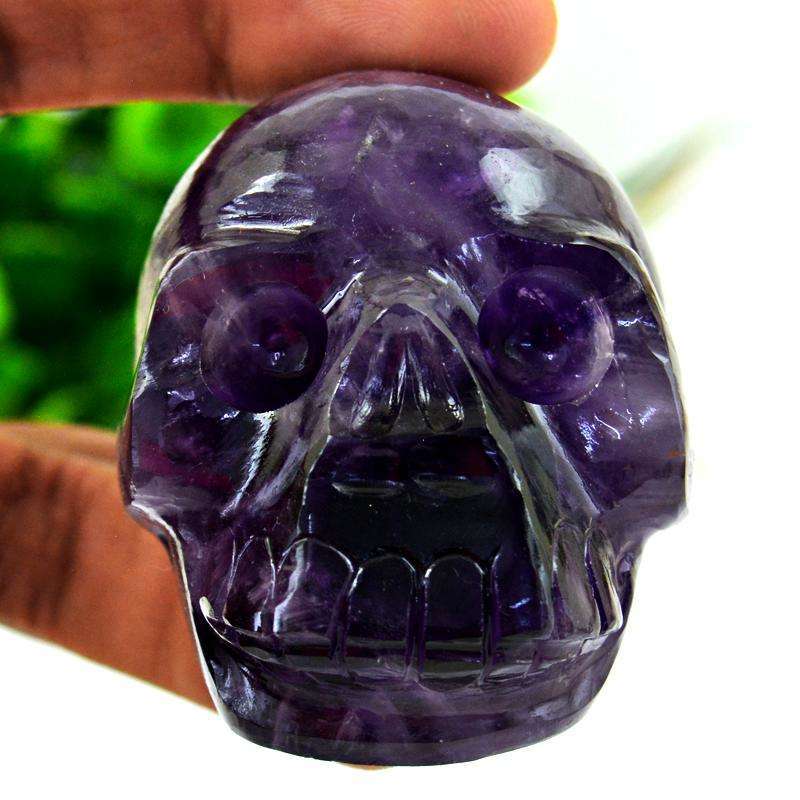 gemsmore:Beautifully Hand Carved Purple Amethyst Human Skull