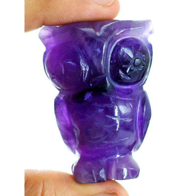 gemsmore:Beautifully Hand Carved Purple Amethyst Owl