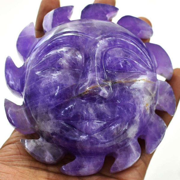 gemsmore:Beautifully Hand Carved Purple Amethyst Sun Face