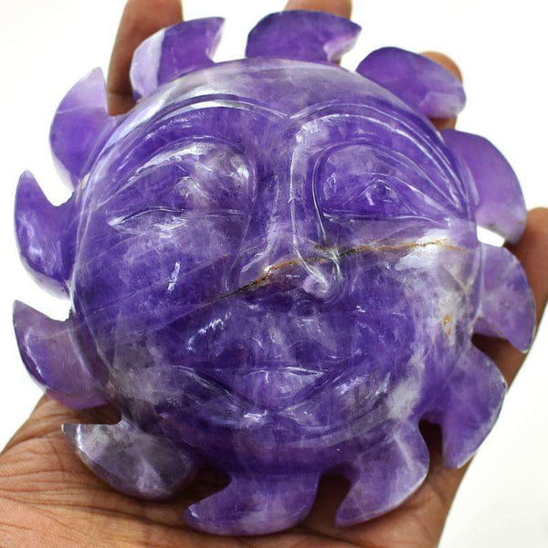 gemsmore:Beautifully Hand Carved Purple Amethyst Sun Face