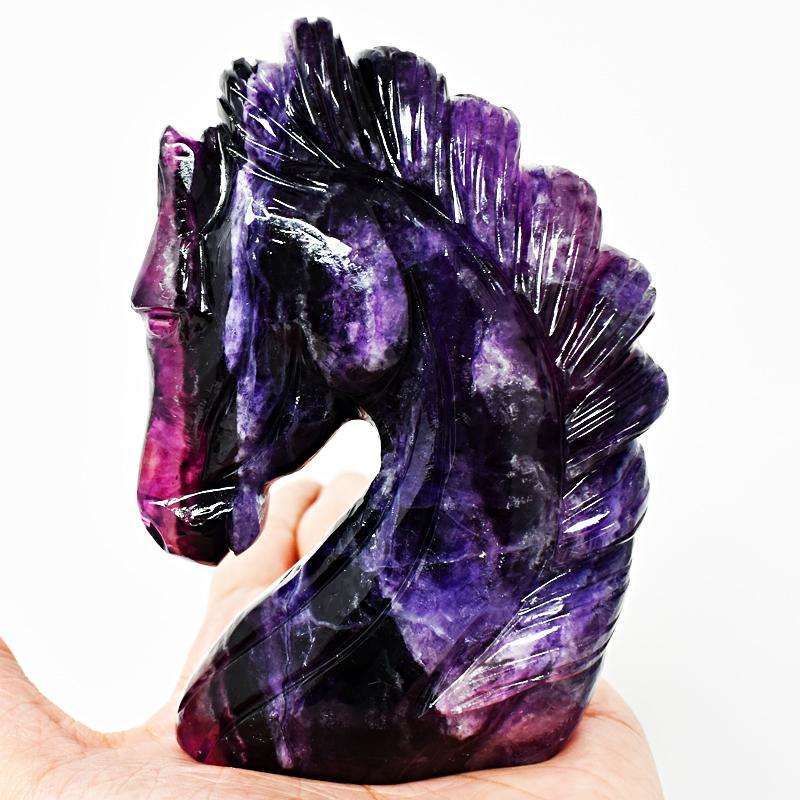 gemsmore:Beautifully Hand Carved Purple Fluorite Horse Head