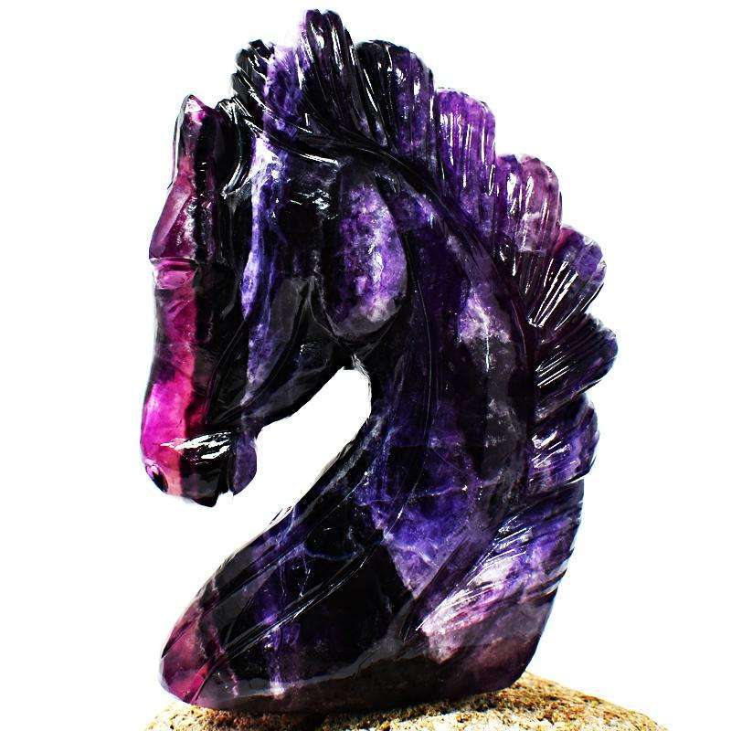 gemsmore:Beautifully Hand Carved Purple Fluorite Horse Head
