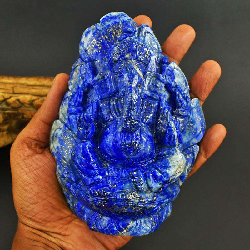 gemsmore:Best Blue Lapis lazuli Crystal Ganesha - hand Carved idol