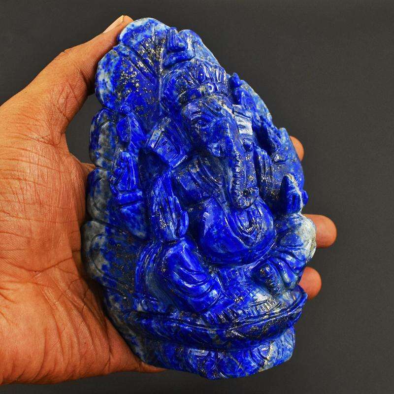 gemsmore:Best Blue Lapis lazuli Crystal Ganesha - hand Carved idol