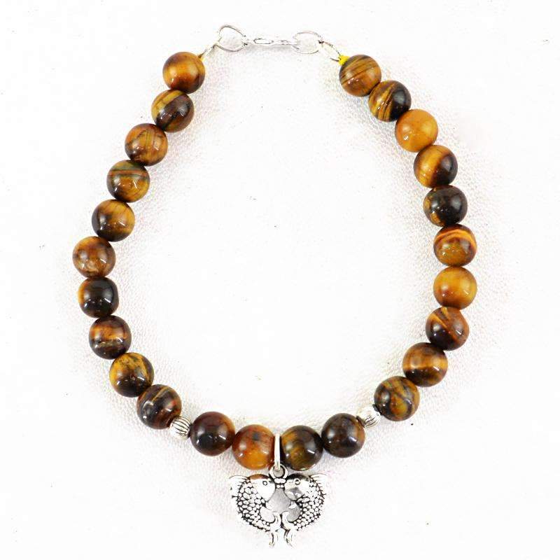 gemsmore:Best Offer Golden Tiger Eye Bracelet Natural Round Shape Beads