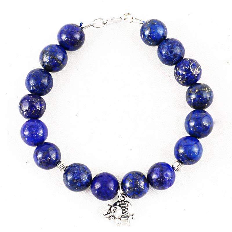 gemsmore:Best Quality Blue Lapis Lazuli Bracelet Natural Round Shape Beads