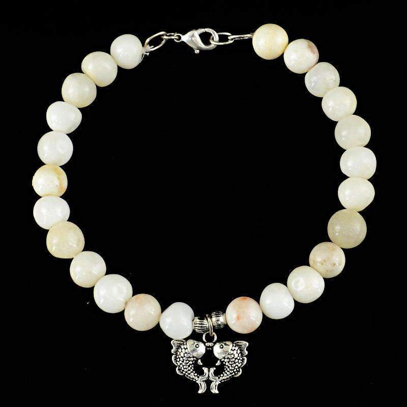 gemsmore:Best Quality White Agate Bracelet Natural Round Shape Beads