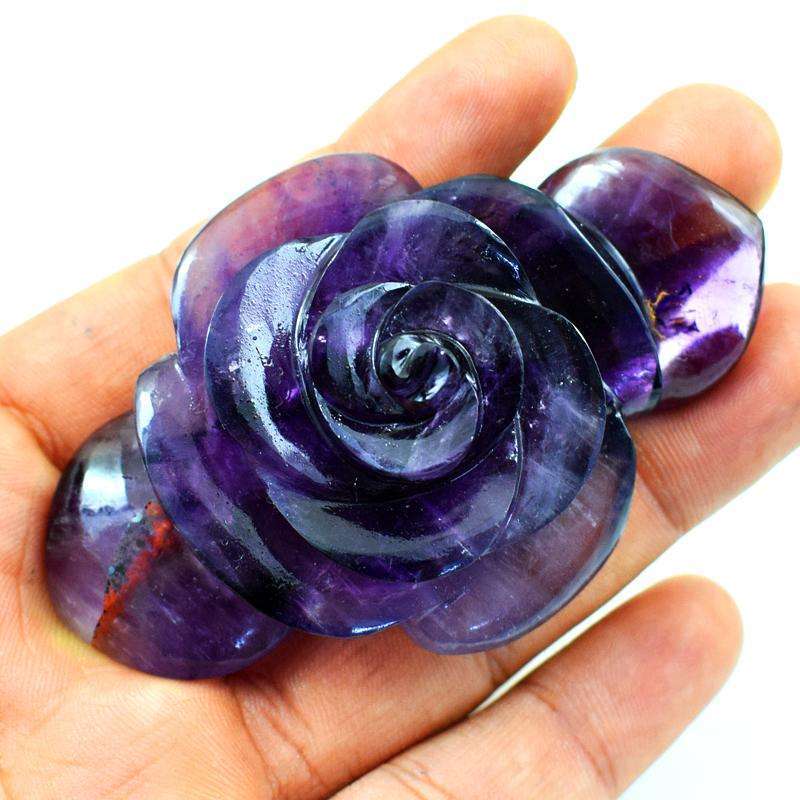 gemsmore:Bi-Color Amethyst Carved Rose Flower