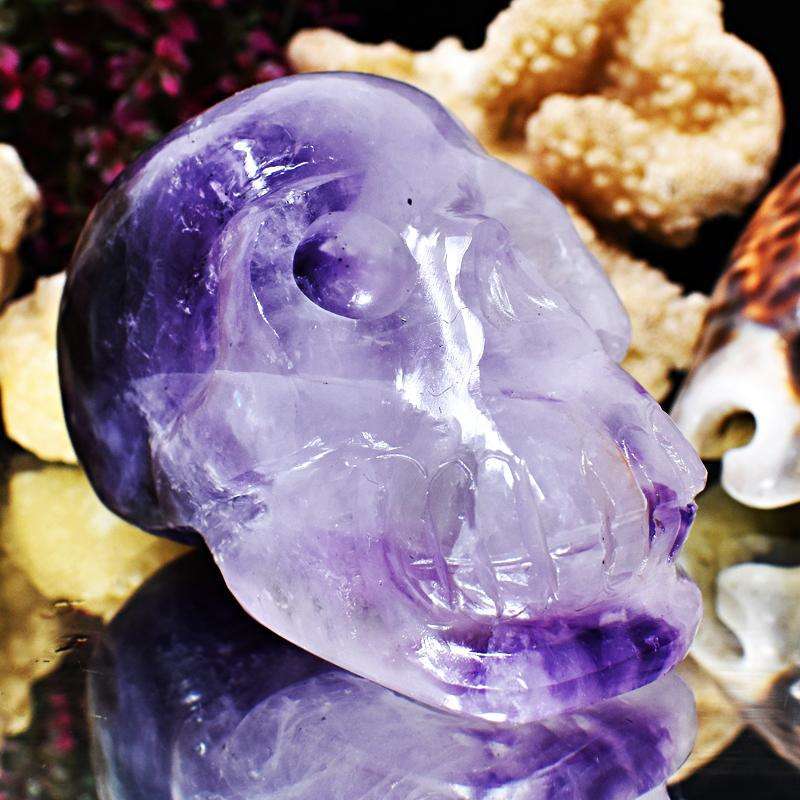 gemsmore:Bi-Color Amethyst Hand Carved Human Skull