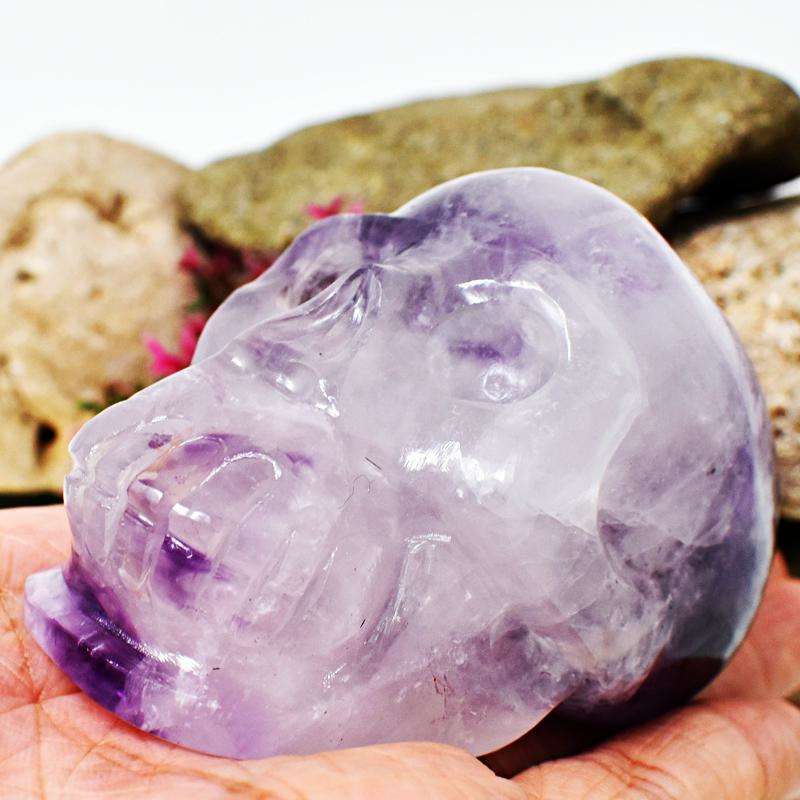 gemsmore:Bi-Color Amethyst Hand Carved Human Skull