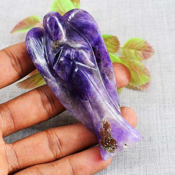 gemsmore:Bi-Color Amethyst Hand Carved Reiki Healing Angel