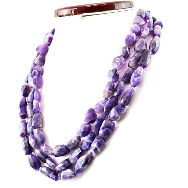 gemsmore:Bi-Color Amethyst Necklace Natural 3 Strand Faceted Beads