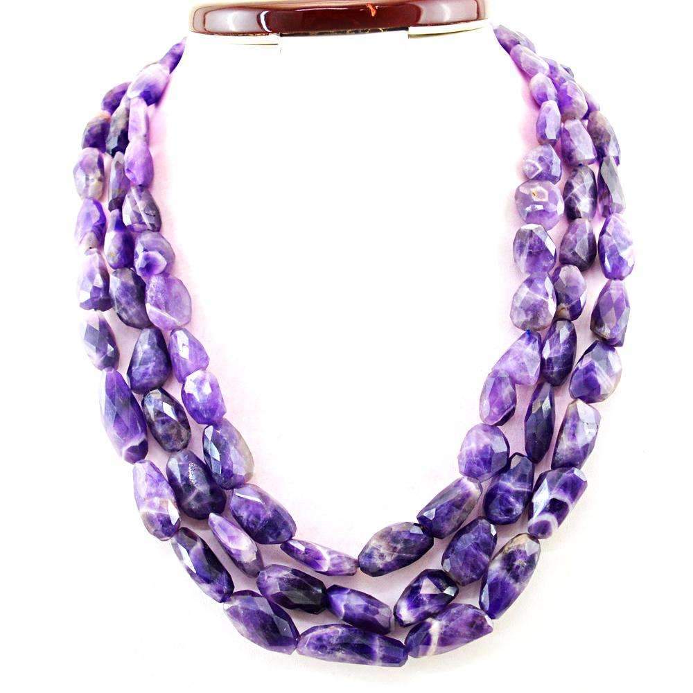 gemsmore:Bi-Color Amethyst Necklace Natural 3 Strand Faceted Beads