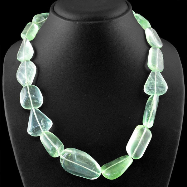 gemsmore:Big Size Green Fluorite Necklace Natural Untreated Beads