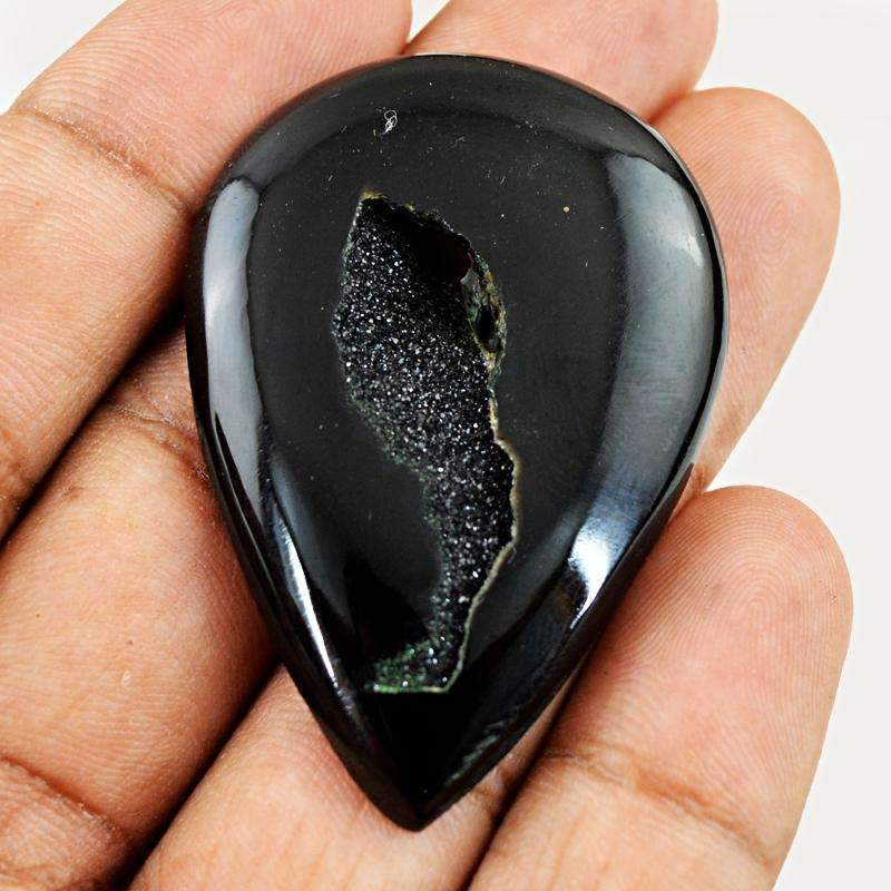 gemsmore:Black Druzy Onyx Gemstone Natural Pear Shape