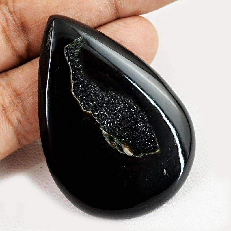 gemsmore:Black Druzy Onyx Gemstone Natural Pear Shape