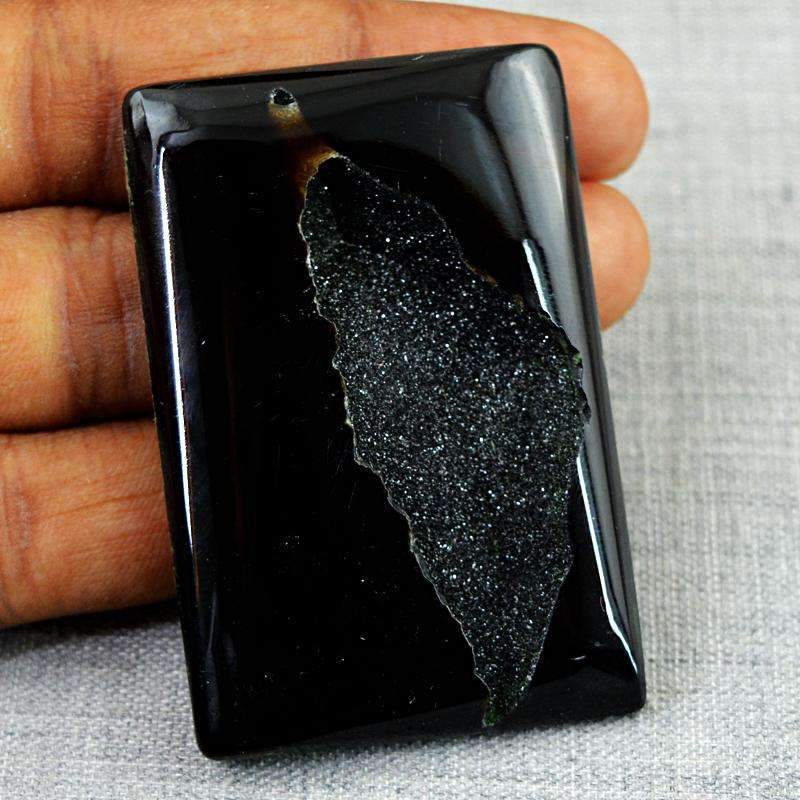 gemsmore:Black Druzy Onyx Gemstone Natural Rectangular Shape