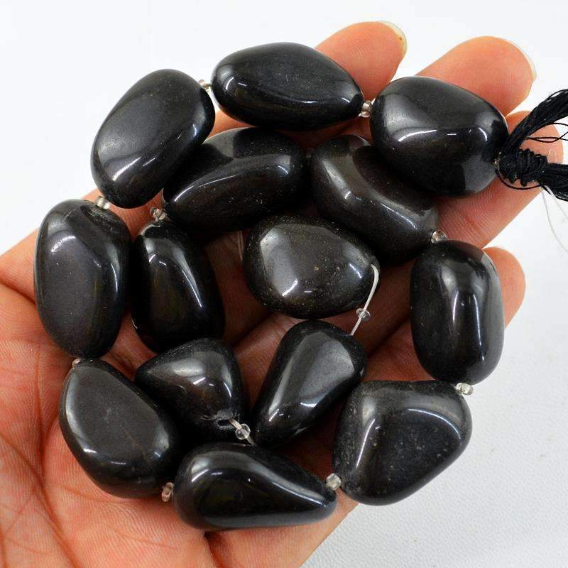gemsmore:Black Obsidian Beads Strand Natural Drilled
