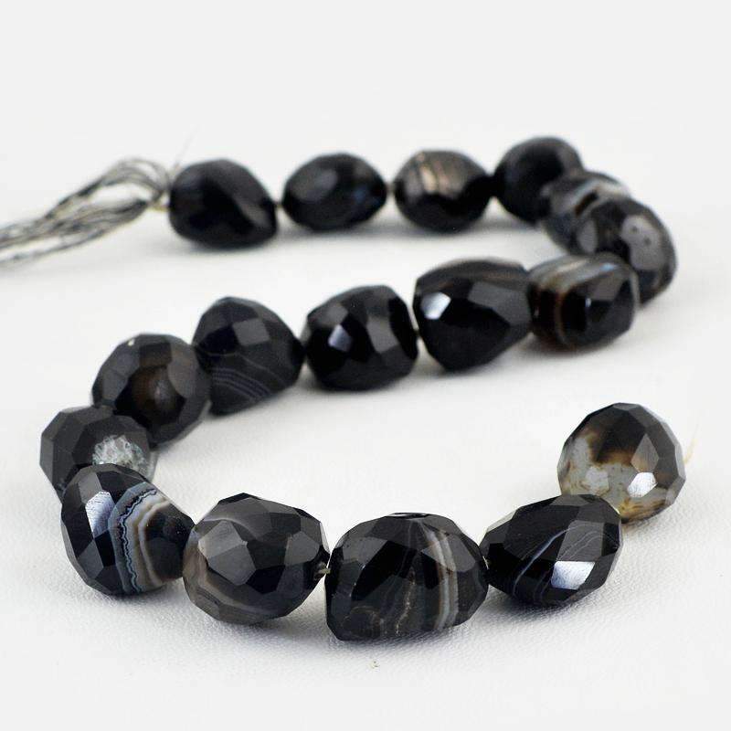 gemsmore:Black Onyx Beads Strand Natural Faceted Drilled