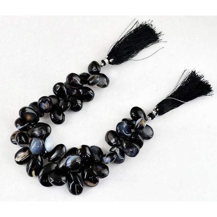 gemsmore:Black Onyx Drilled Beads Strand - Natural Untreated