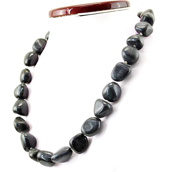 gemsmore:Black Onyx Necklace Natural 20 Inches Long Untreated Beads