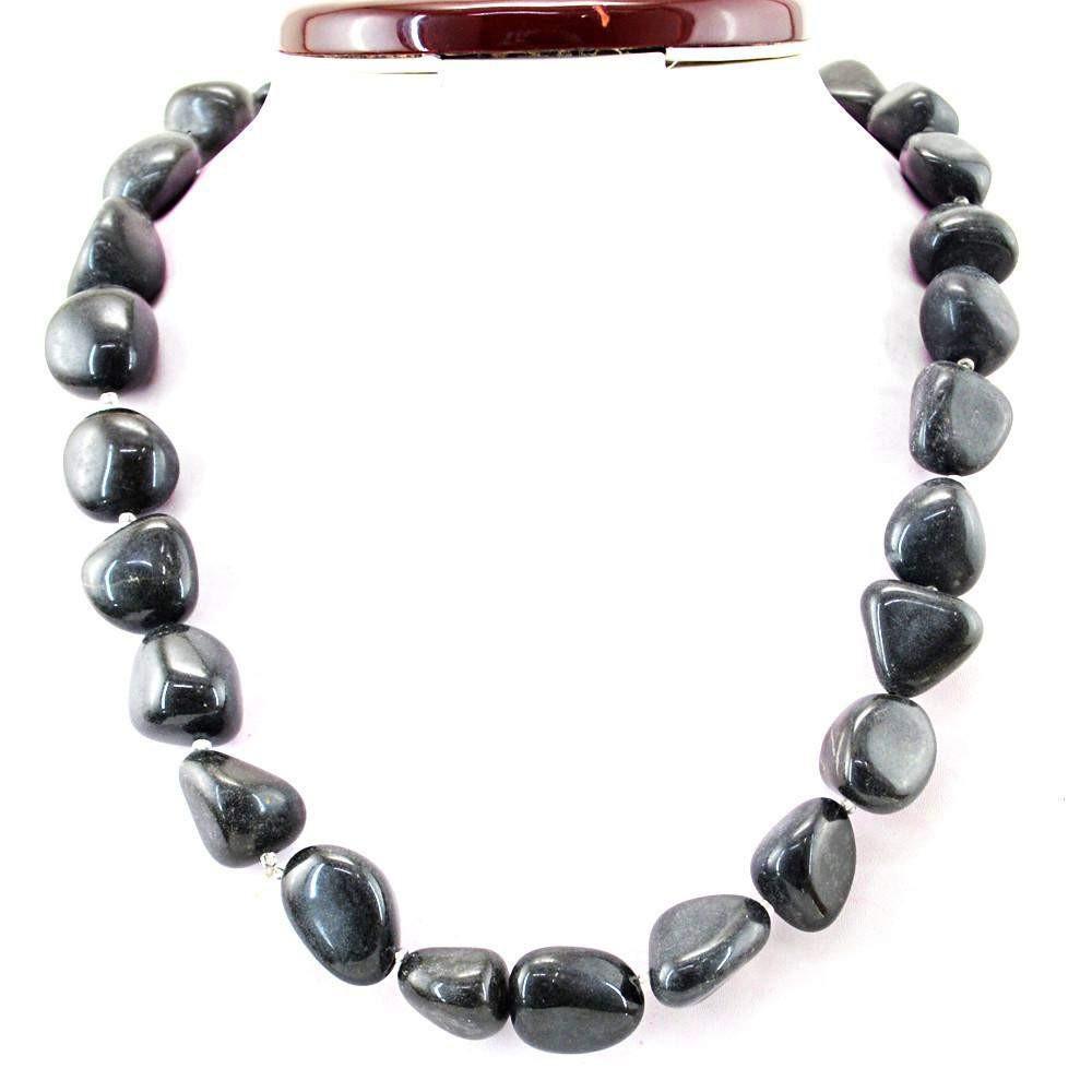gemsmore:Black Onyx Necklace Natural 20 Inches Long Untreated Beads