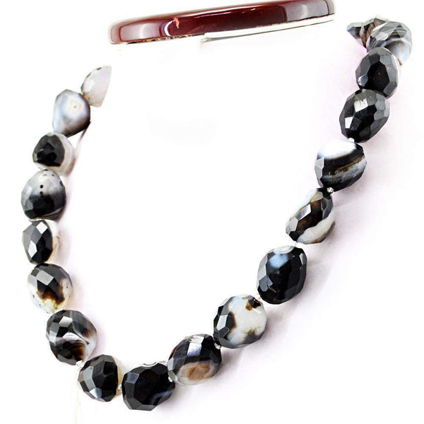 gemsmore:Black Onyx Necklace Natural Faceted Genuine Beads