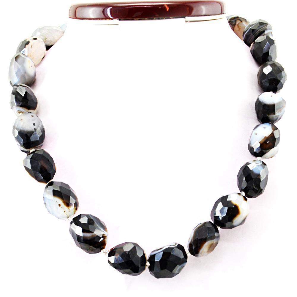 gemsmore:Black Onyx Necklace Natural Faceted Genuine Beads