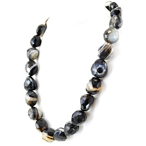 gemsmore:Black Onyx Necklace Natural Single Strand Untreated Faceted Beads