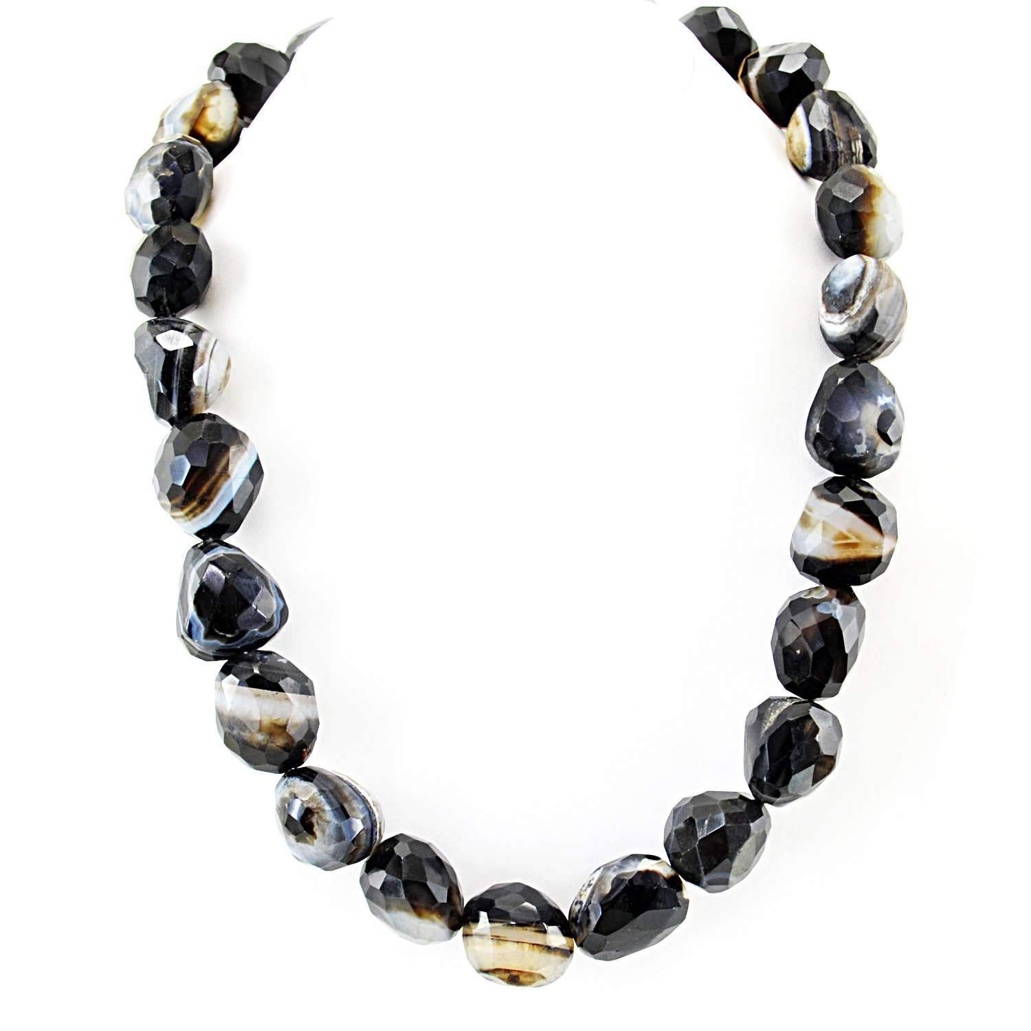 gemsmore:Black Onyx Necklace Natural Single Strand Untreated Faceted Beads