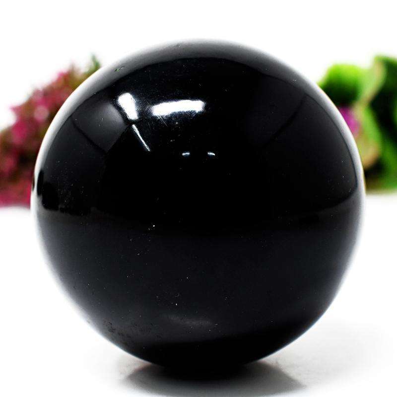 gemsmore:Black Spinel Artisian Hand Carved Reiki Healing Ball