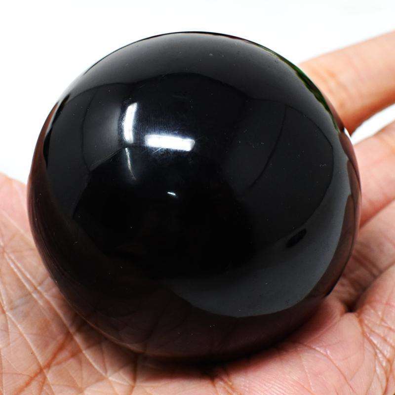 gemsmore:Black Spinel Artisian Hand Carved Reiki Healing Ball