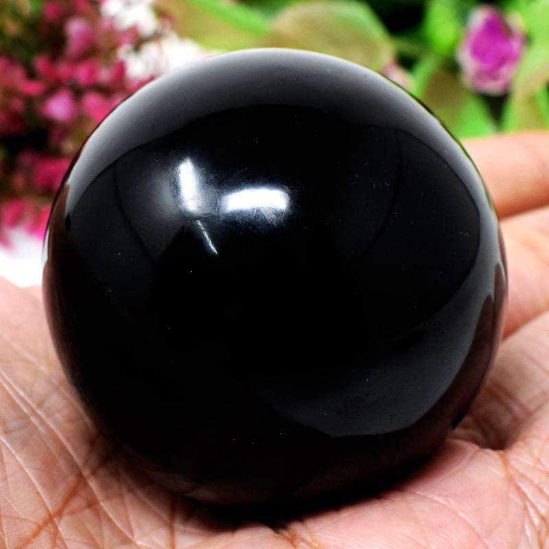 gemsmore:Black Spinel Artisian Hand Carved Reiki Healing Ball